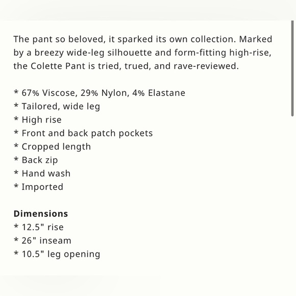 Anthropologie The Colette Cropped Wide-Leg Pants Rhinestone Pocket Ed 29 NWT - Picture 15 of 15